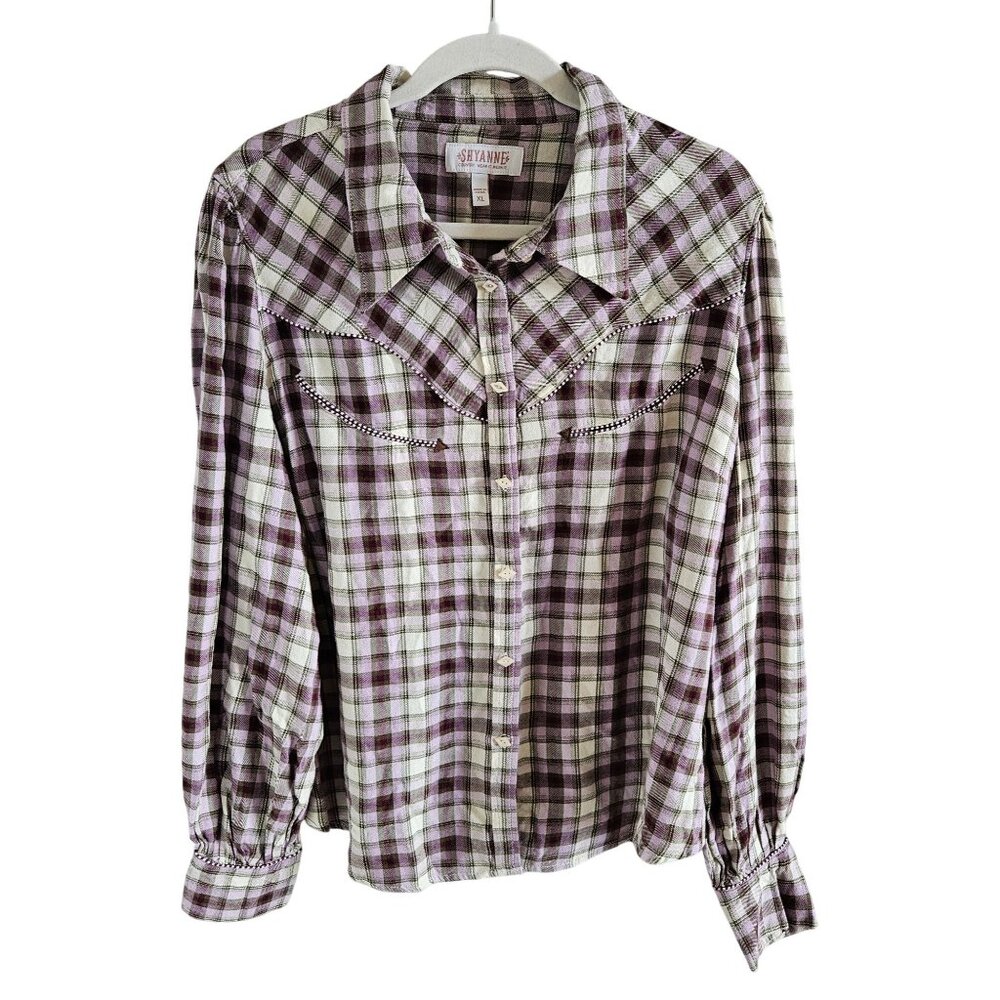 SHYANNE Woman SZ XL Western Flannel Plaid Button Up Shirt Rodeo Cowgirl Country